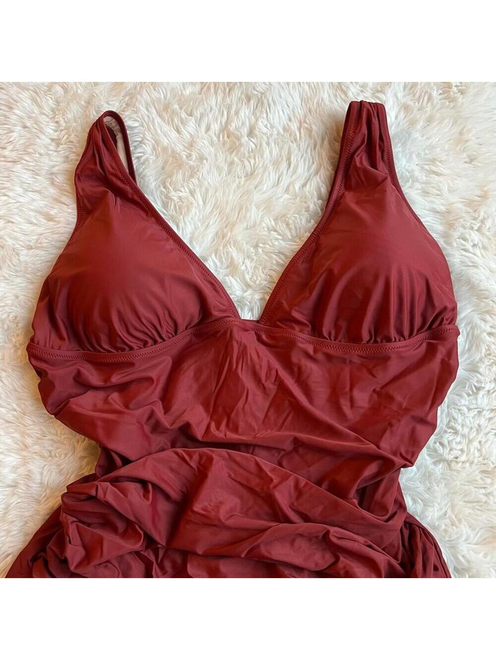 🆕 J. Crew Sexy V One Piece Red Brown Clay Swimsuit Plus 22 NEW NWT Blogger - Picture 4 of 15